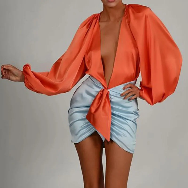 Kiana Satin V-Neck Set