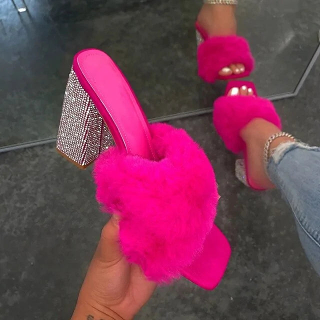 Crystal Luxe Fur Mules