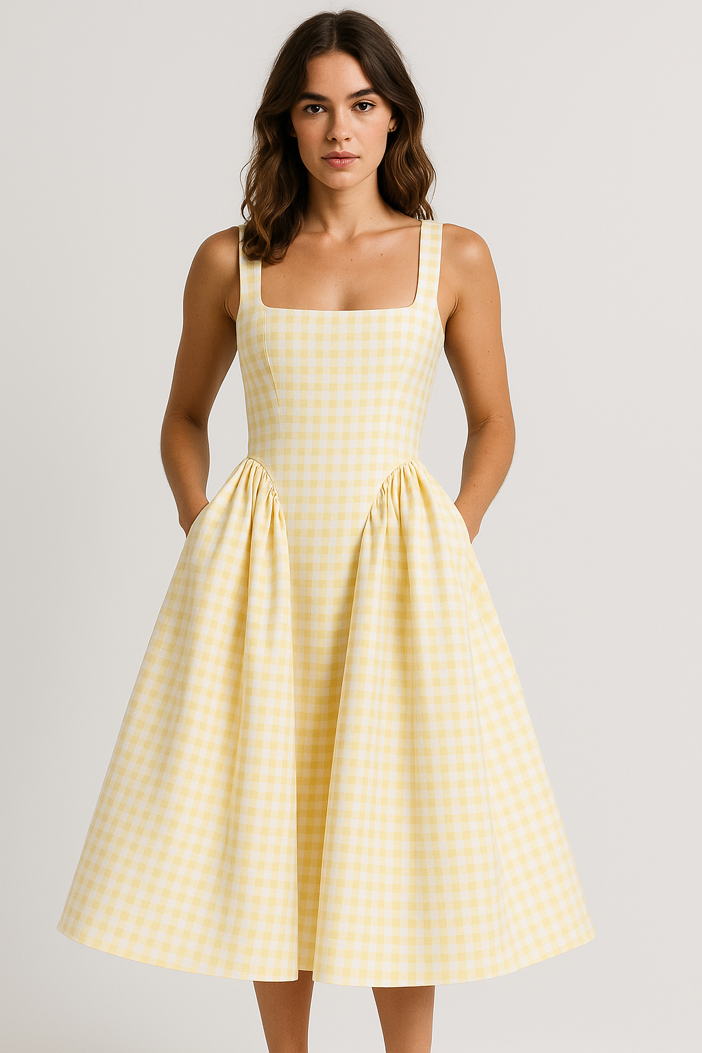 Blair Gingham Midi Dress – Lemon Yellow
