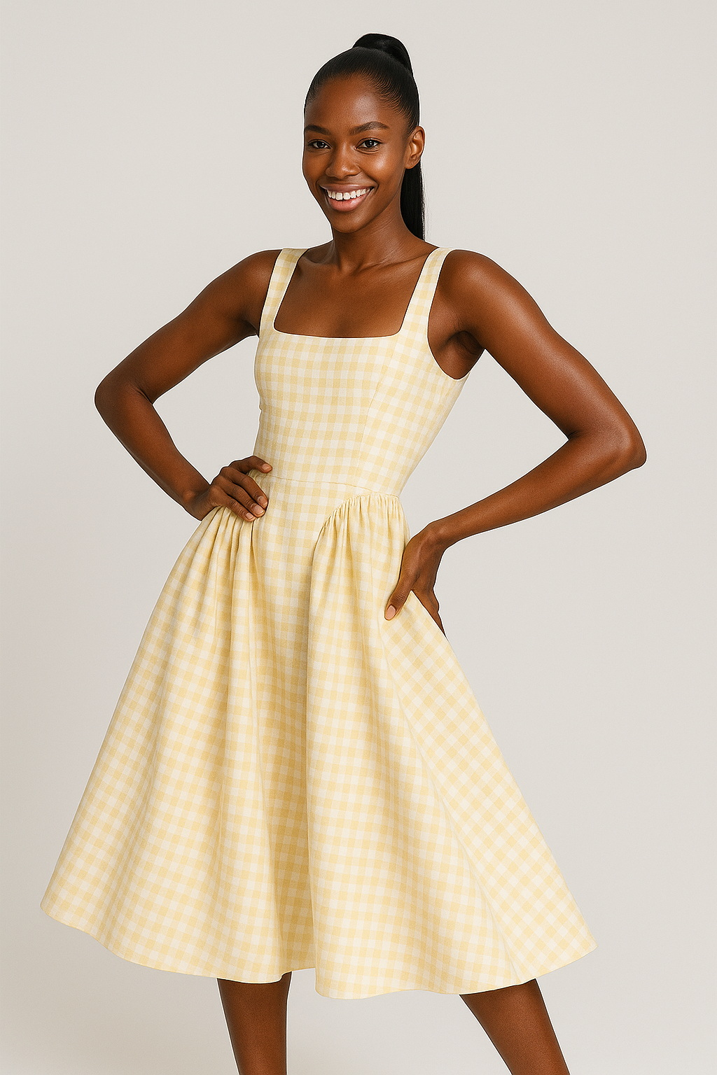 Blair Gingham Midi Dress – Lemon Yellow