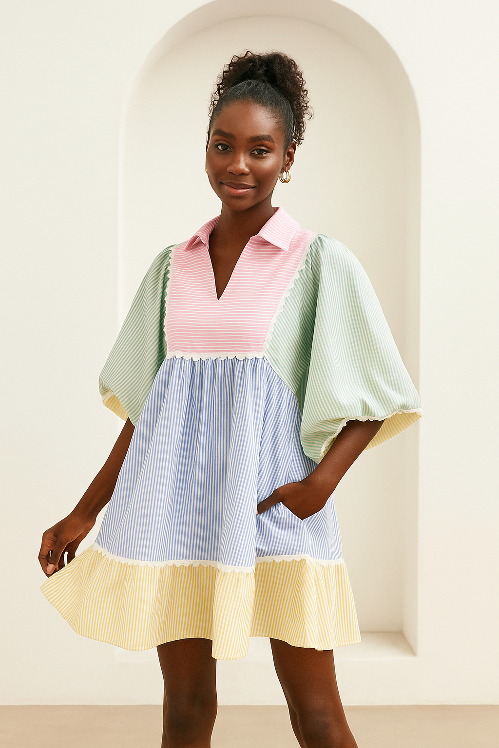 Sunset Sorbet Striped Babydoll Dress