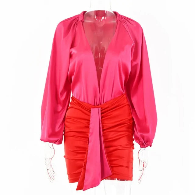 Kiana Satin V-Neck Set