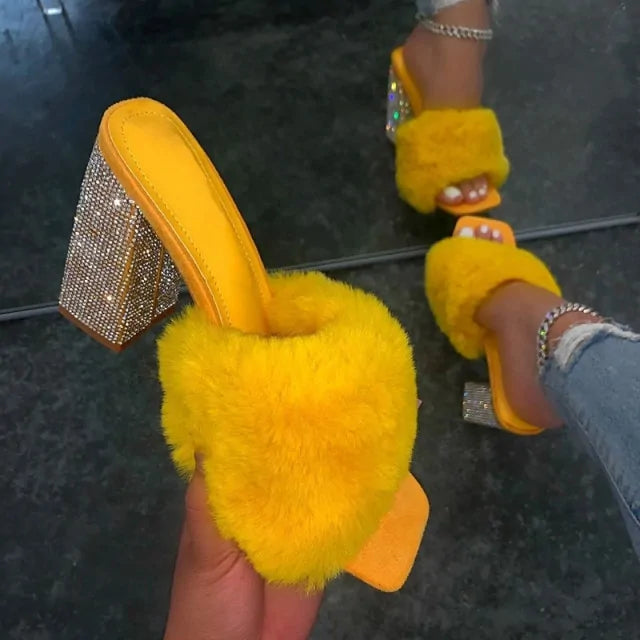 Crystal Luxe Fur Mules