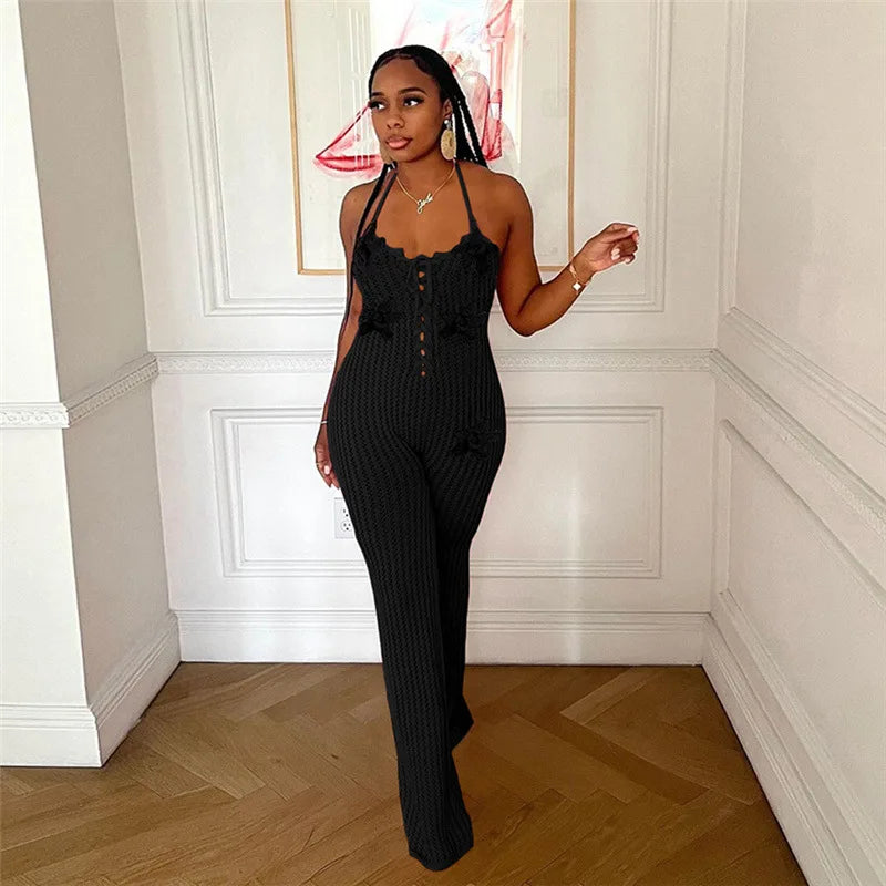 Flora Lace-Up Crochet Jumpsuit