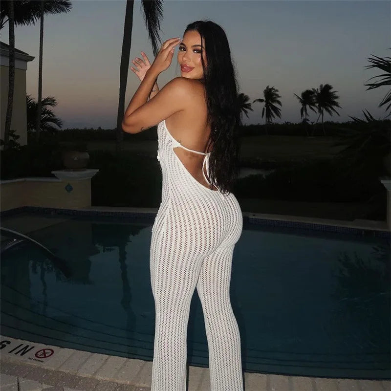 Flora Lace-Up Crochet Jumpsuit