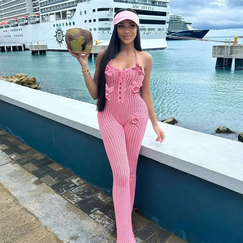 Flora Lace-Up Crochet Jumpsuit