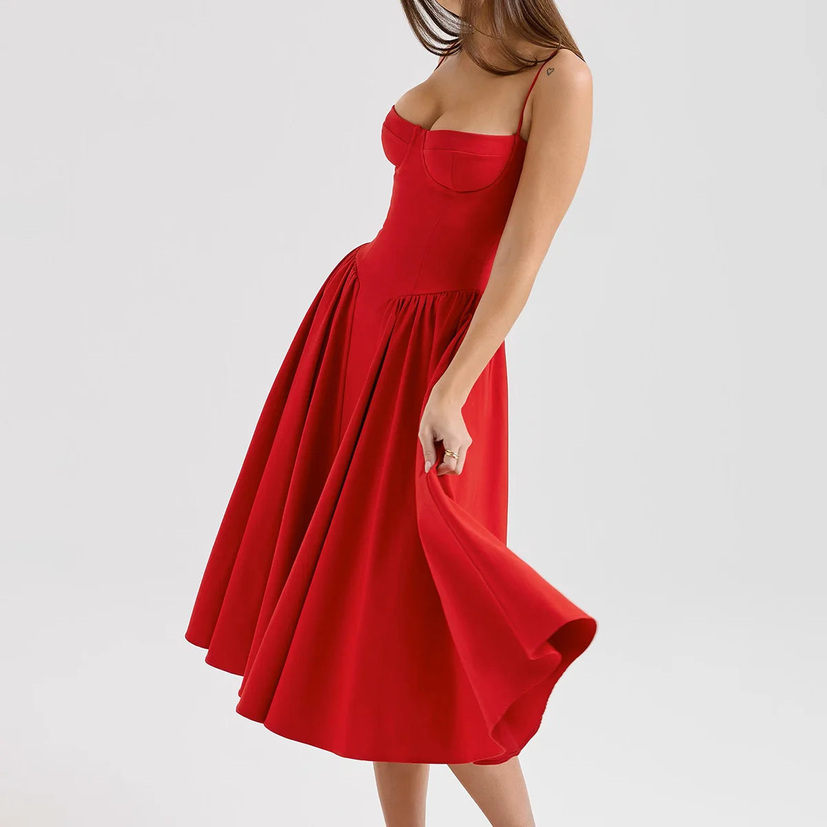 Camille Corset Midi Dress - Red