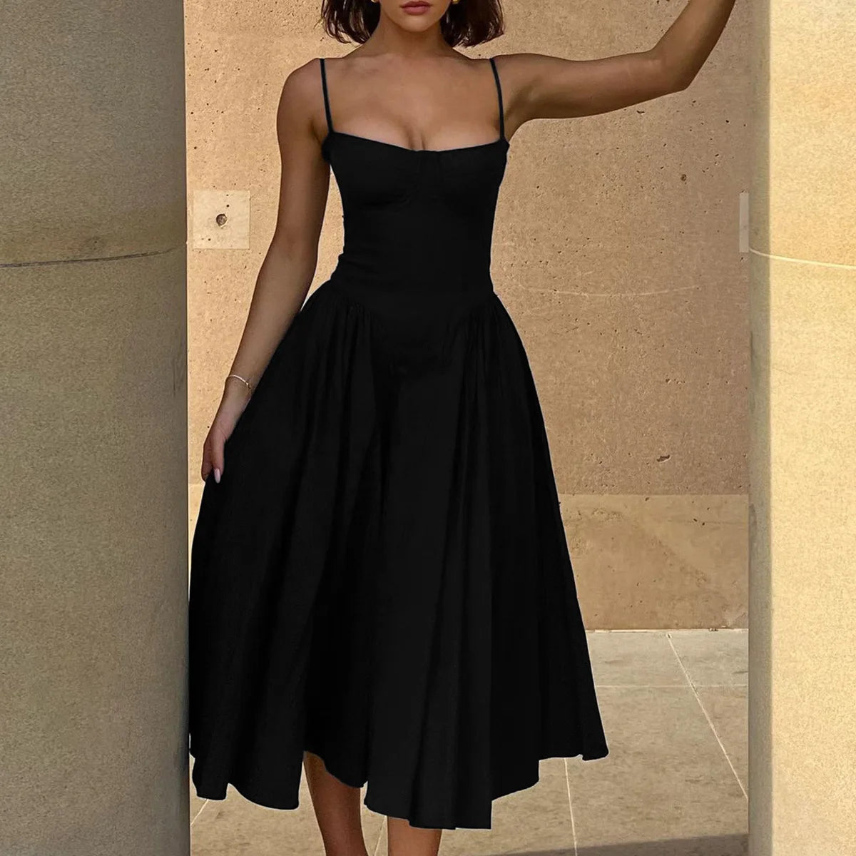 Camille Corset Midi Dress - Black