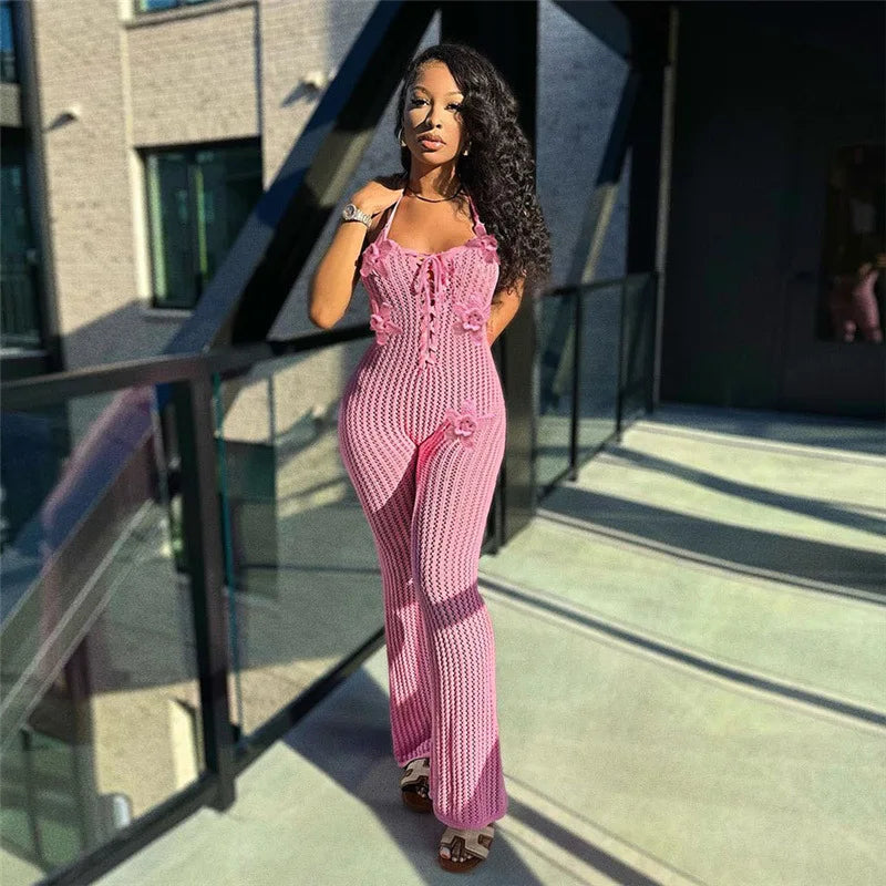 Flora Lace-Up Crochet Jumpsuit