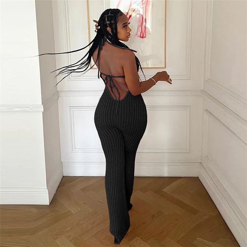 Flora Lace-Up Crochet Jumpsuit