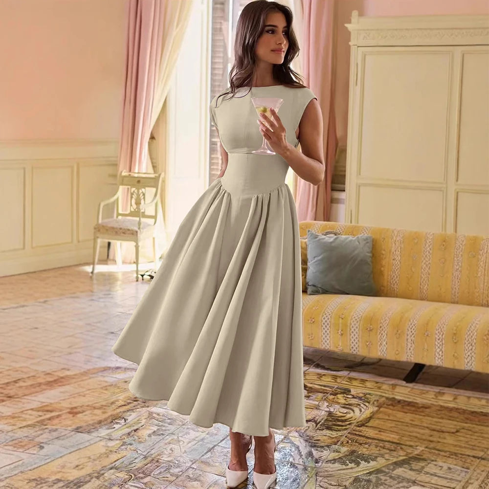 Vienna Midi Dress - Khaki & Cream