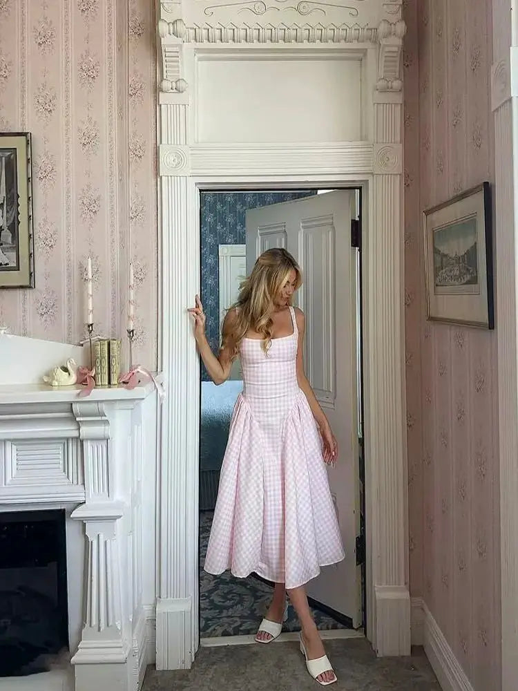 Blair Gingham Flare Dress – Pink
