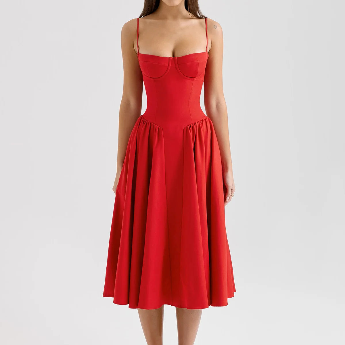 Camille Corset Midi Dress - Red