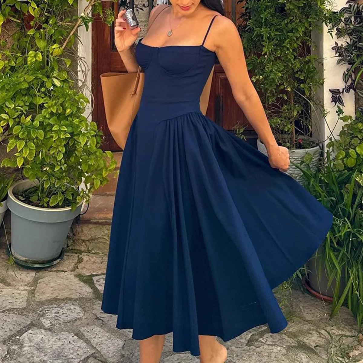 Camille Corset Midi Dress - Blue