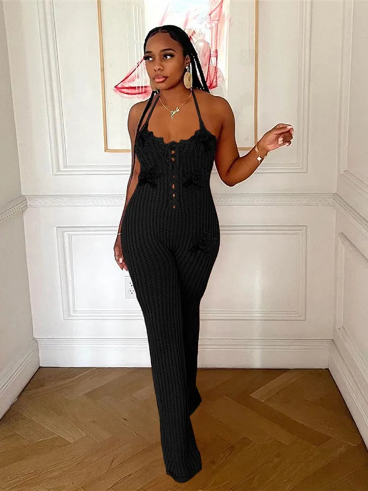 Flora Lace-Up Crochet Jumpsuit