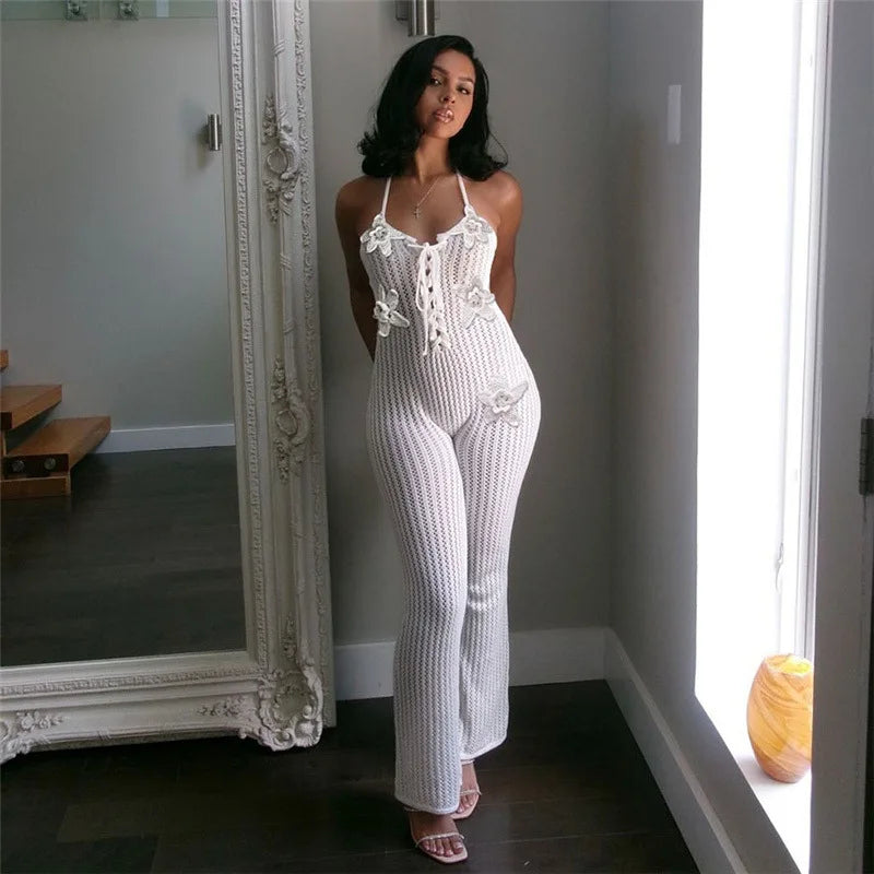 Flora Lace-Up Crochet Jumpsuit