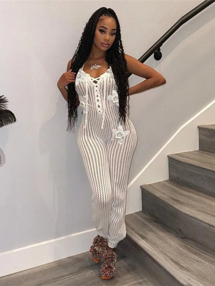 Flora Lace-Up Crochet Jumpsuit