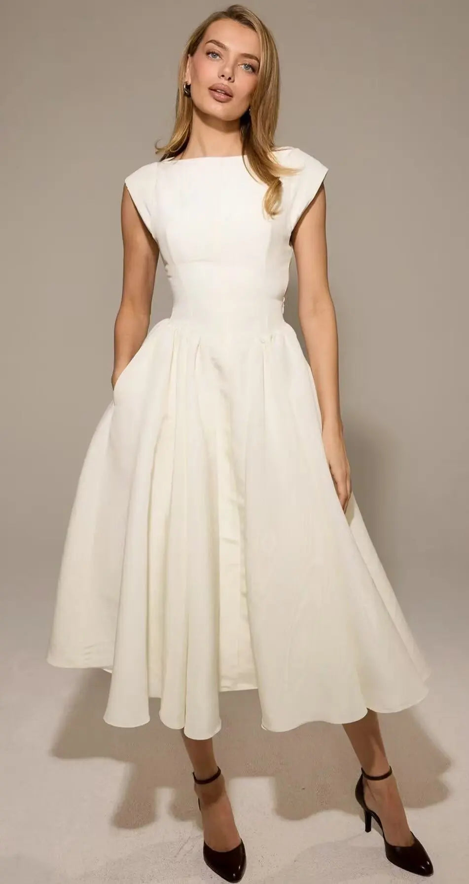Vienna Midi Dress - Khaki & Cream