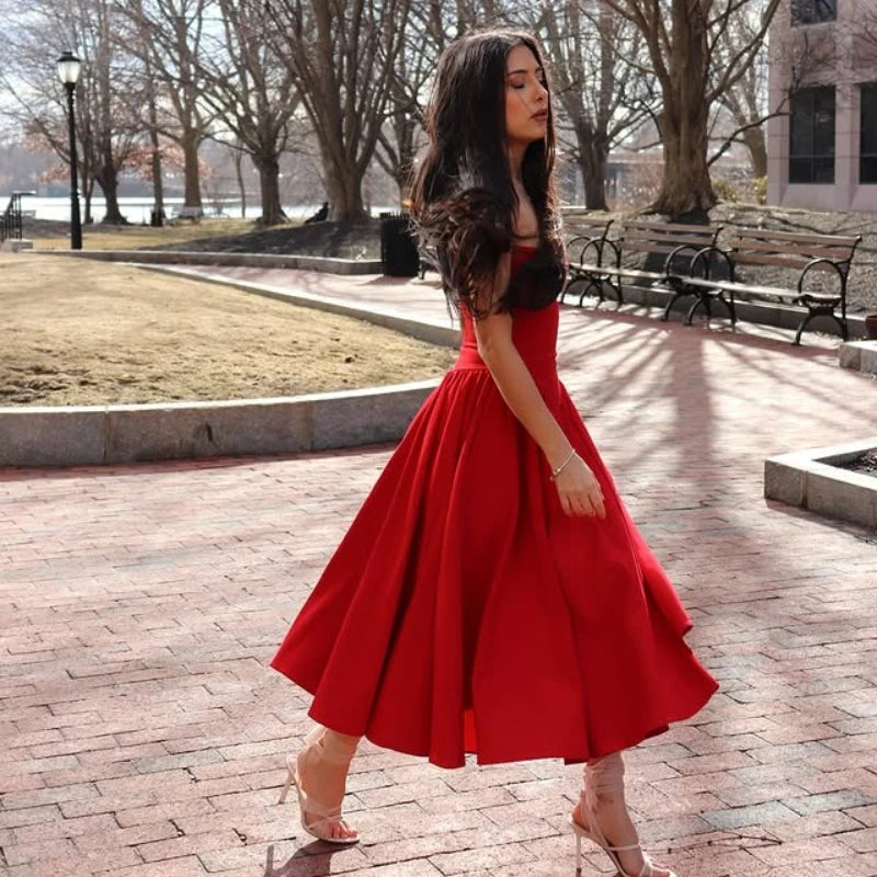 Camille Corset Midi Dress - Red