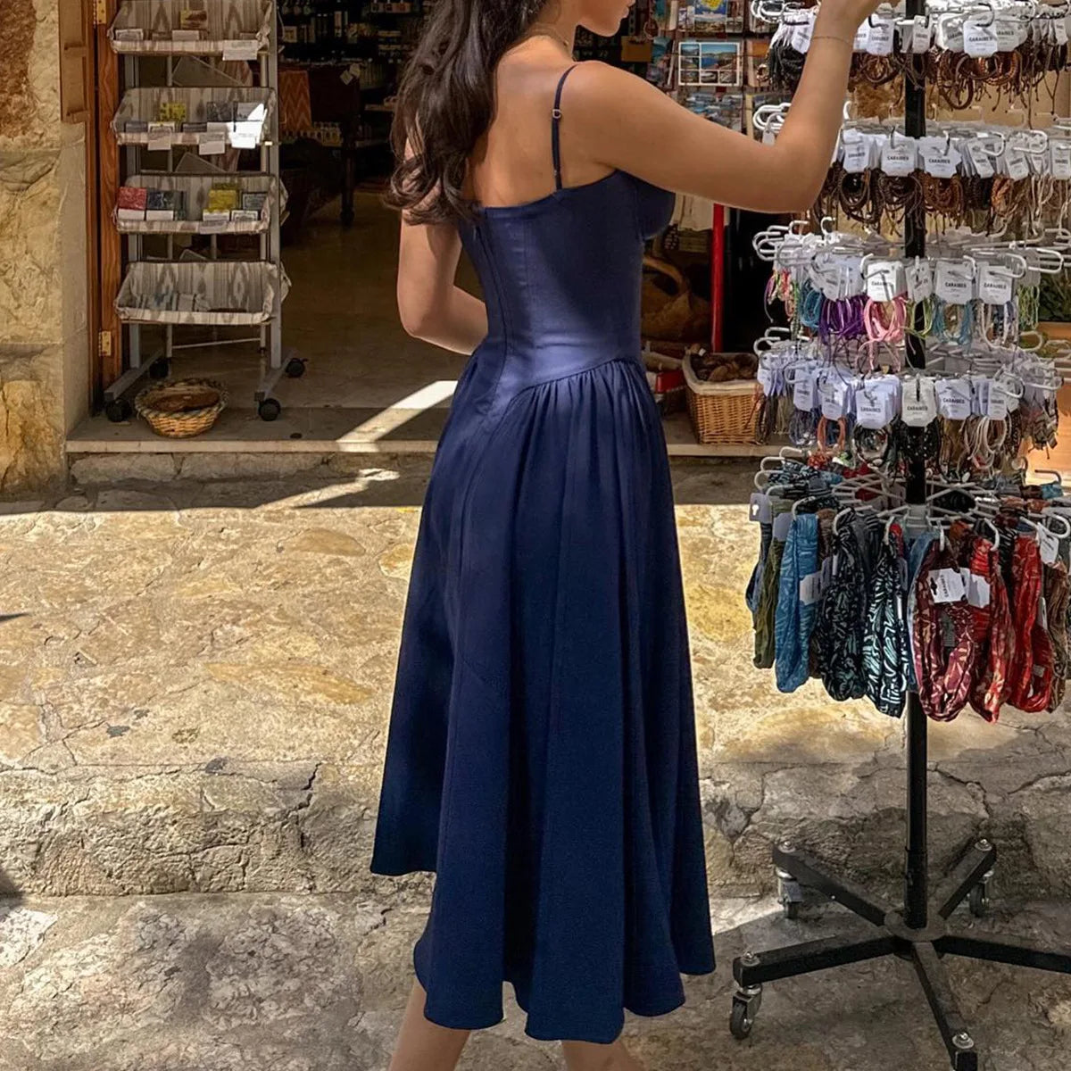 Camille Corset Midi Dress - Blue