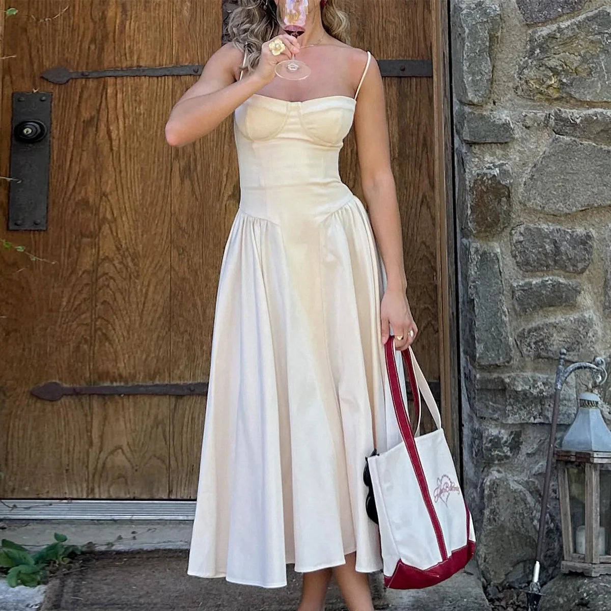 Camille Corset Midi Dress - Red