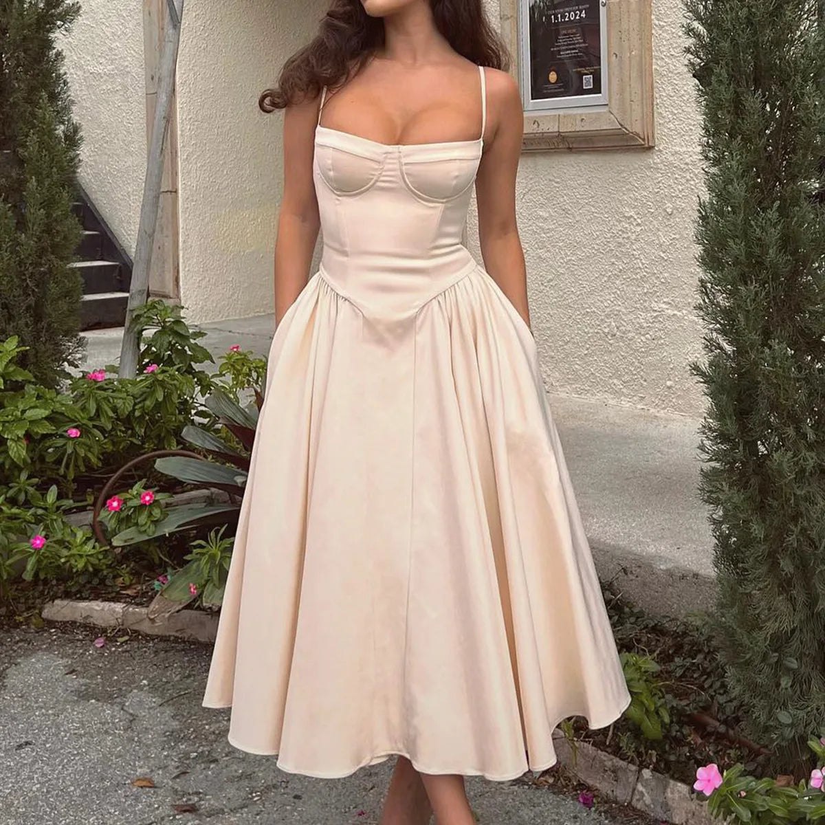 Camille Corset Midi Dress - Khaki