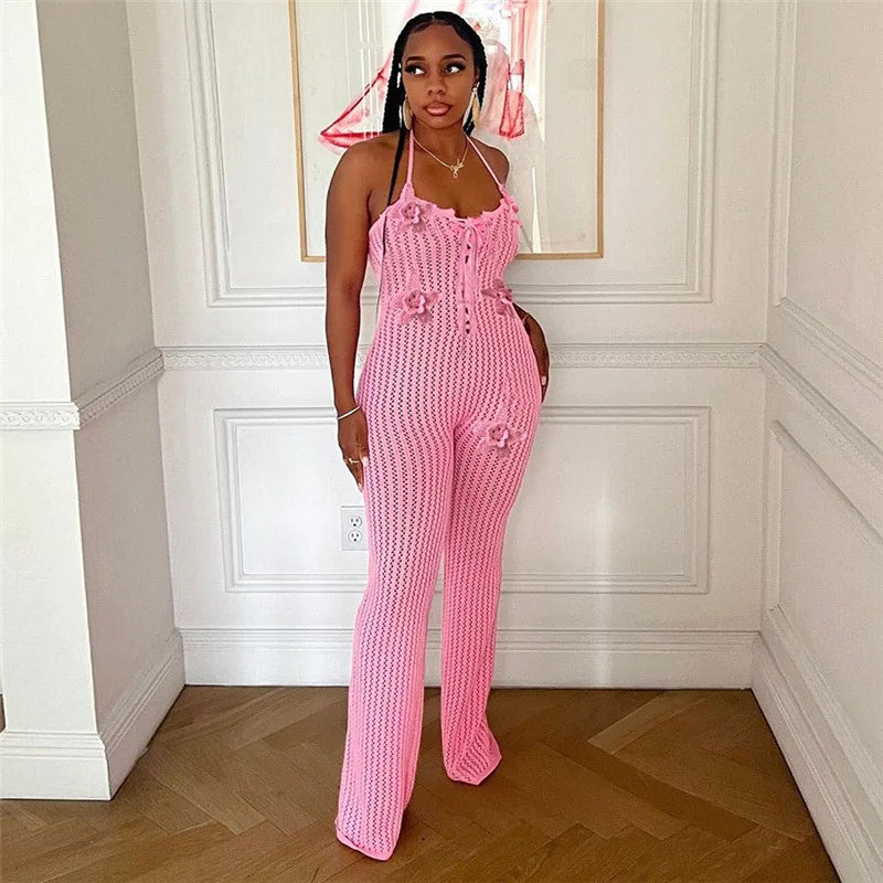 Flora Lace-Up Crochet Jumpsuit