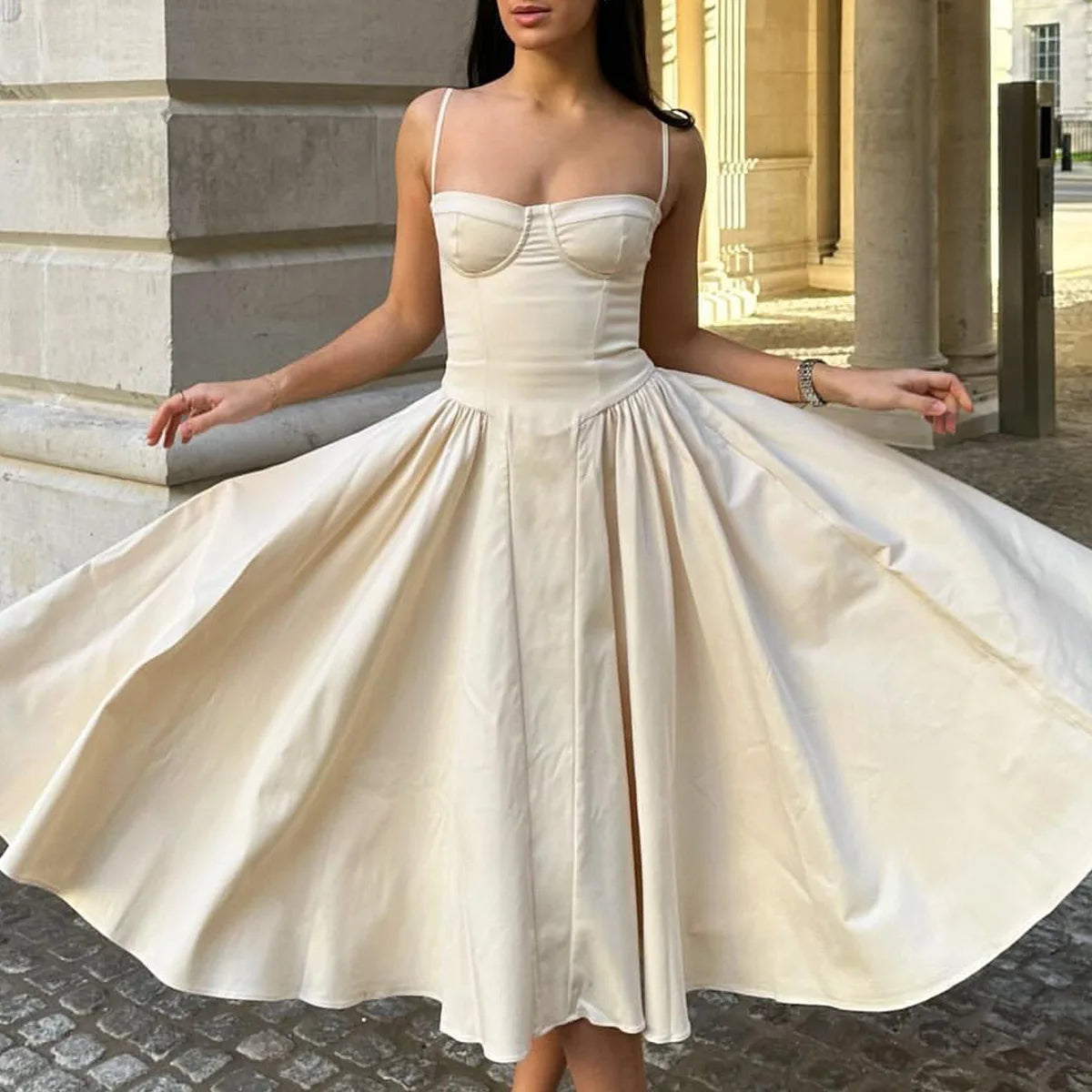 Camille Corset Midi Dress - Khaki