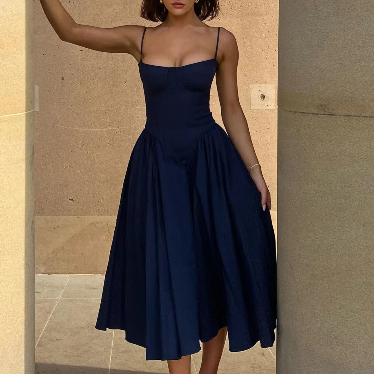 Camille Corset Midi Dress - Blue