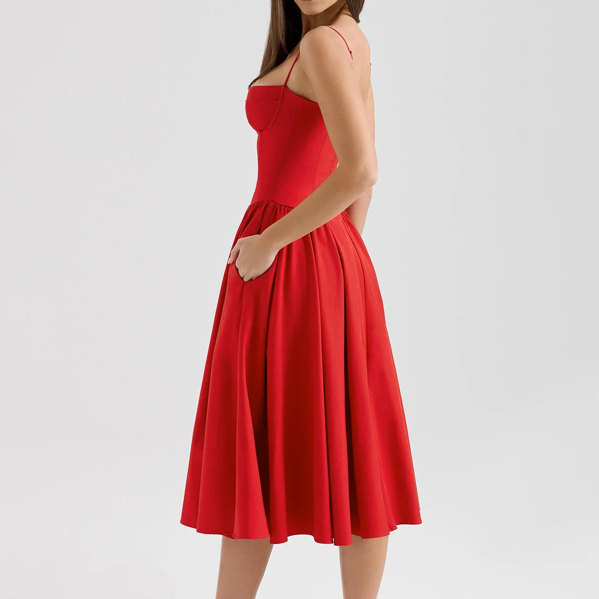Camille Corset Midi Dress - Red