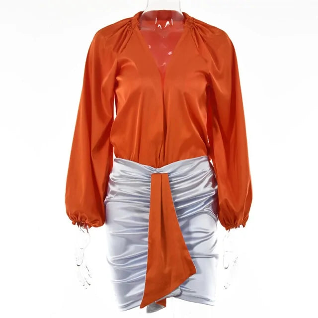 Kiana Satin V-Neck Set