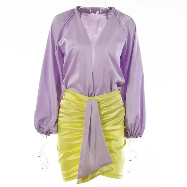 Kiana Satin V-Neck Set