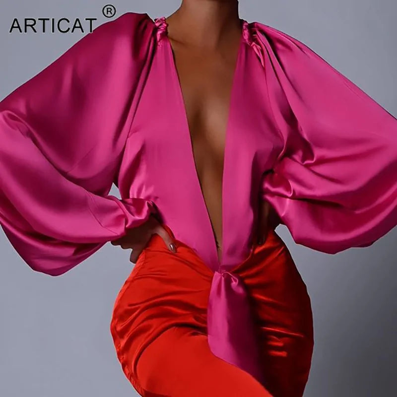 Kiana Satin V-Neck Set