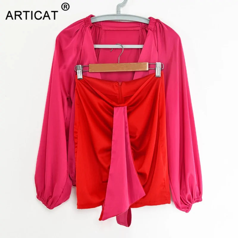 Kiana Satin V-Neck Set