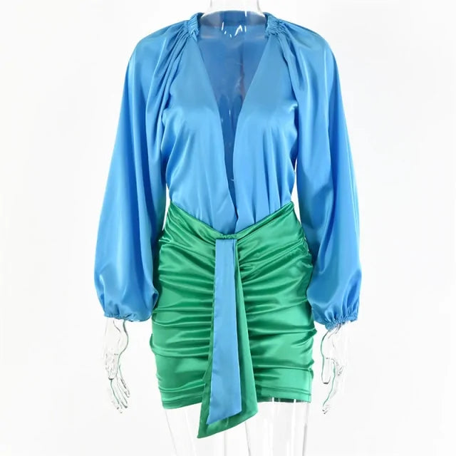 Kiana Satin V-Neck Set
