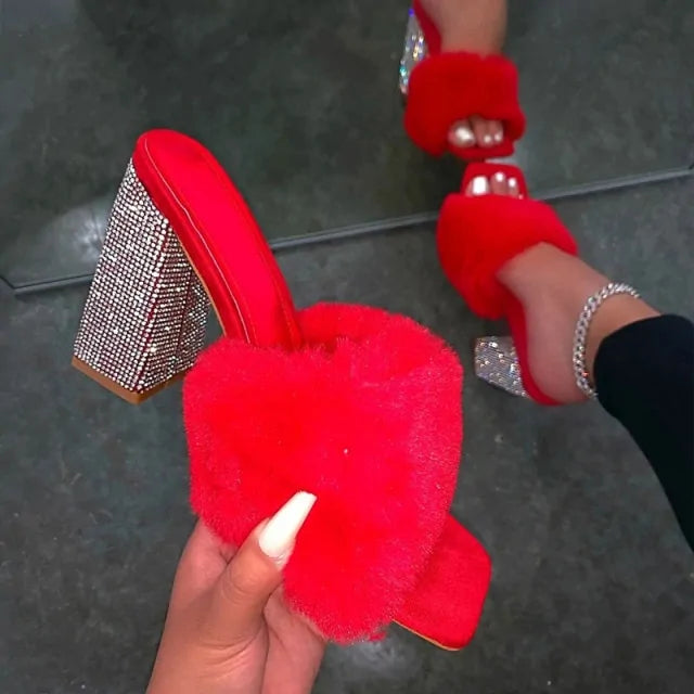 Crystal Luxe Fur Mules