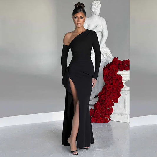 Naomi Slant Off-Shoulder Evening Dress