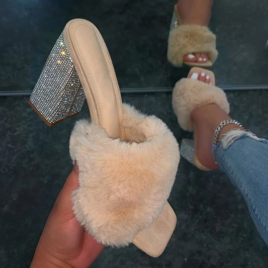 Crystal Luxe Fur Mules