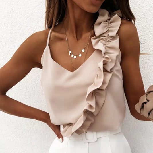 "Sexy V-Neck Ruffle Blouse: Stylish Office Top for Women"