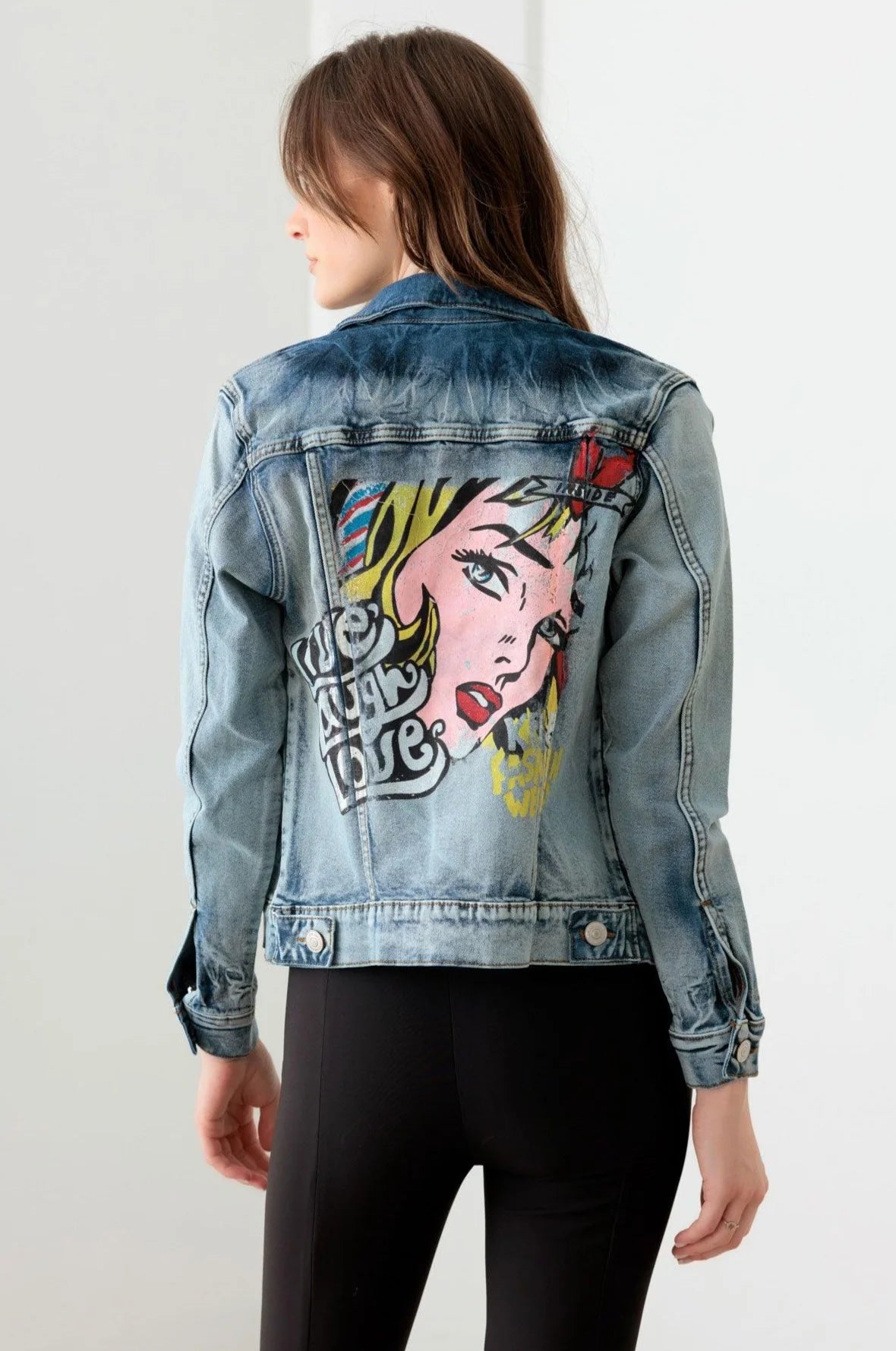 Face Graffiti Print Denim Jacket