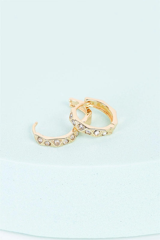 Gold Rhinestone Tiny Huggie Earrings