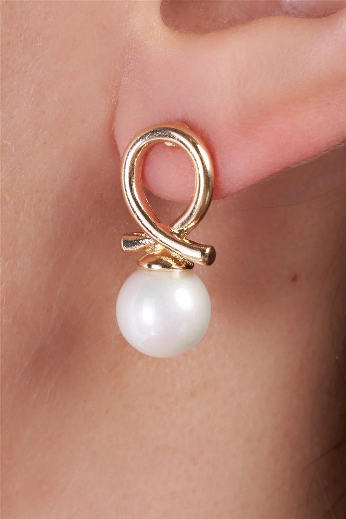 Gold Naughty Loop & Pearl Dangle Earrings