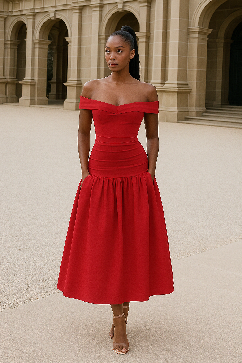 Valentina Midi Dress – Scarlet Red