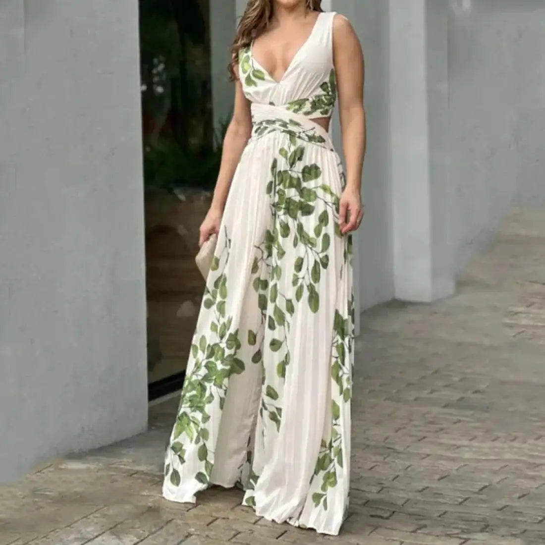 Leana Leaf Print Midi Dress