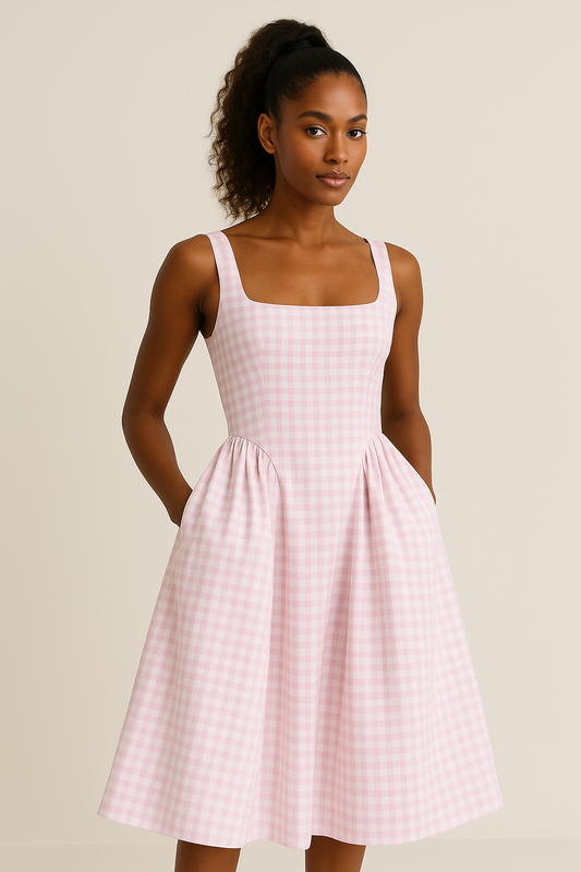 Blair Gingham Flare Dress – Pink