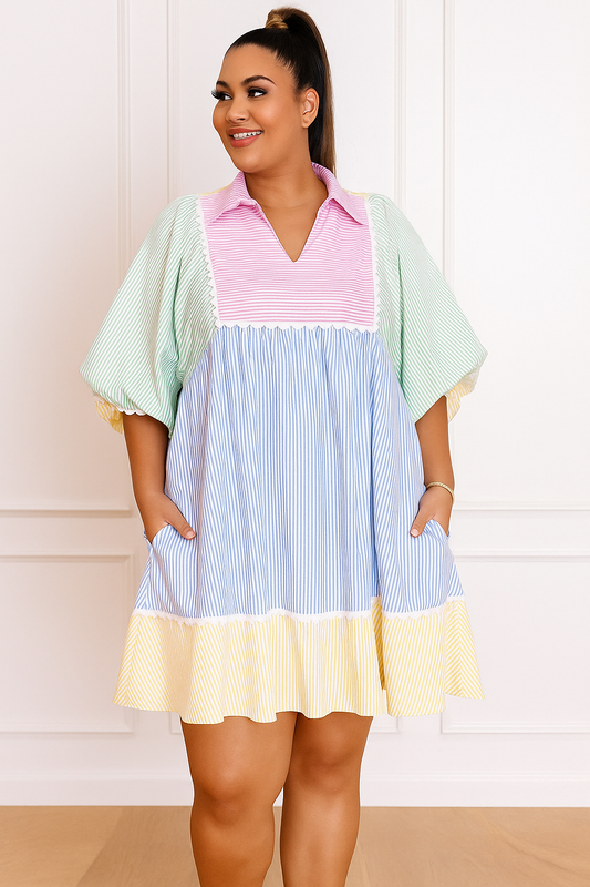 Sunset Sorbet Striped Babydoll Dress