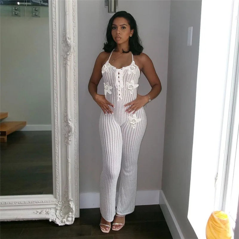 Flora Lace-Up Crochet Jumpsuit
