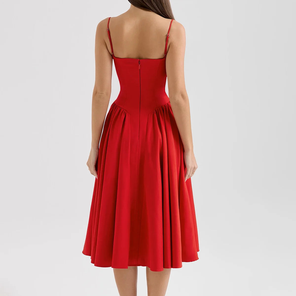 Camille Corset Midi Dress - Red