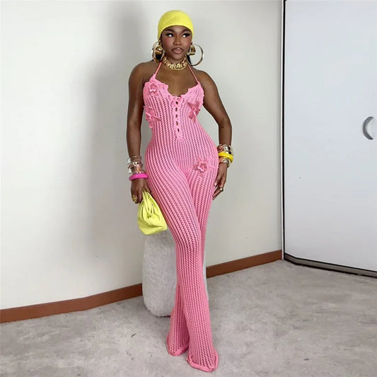 Flora Lace-Up Crochet Jumpsuit