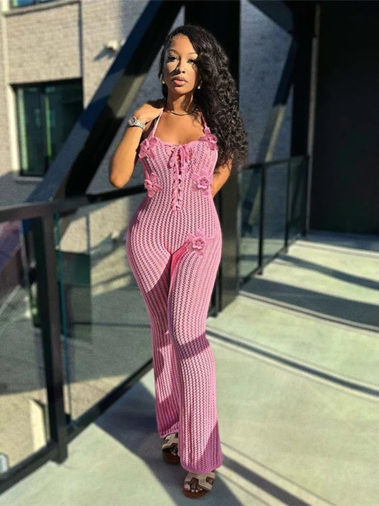 Flora Lace-Up Crochet Jumpsuit